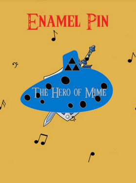 Enamel Pin showing a blue ocarina featuring the text "Hero of Mime"